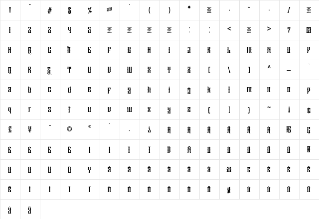 Sirugino Clean  glyph index