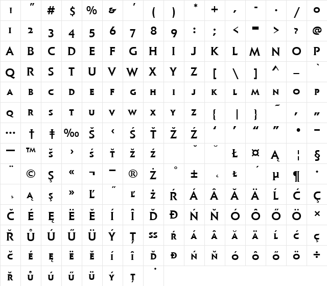 ElanItcSCTEEMed Regular  glyph index