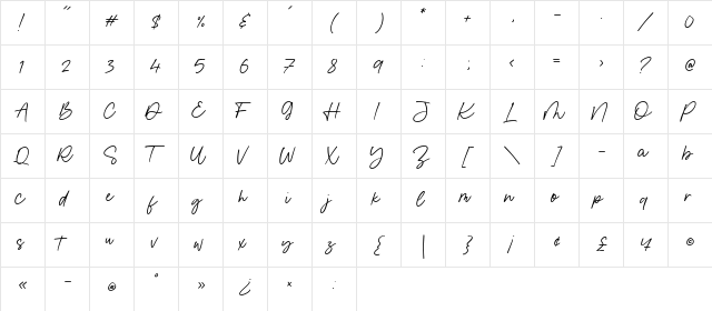 Fancy Delight Regular  glyph index