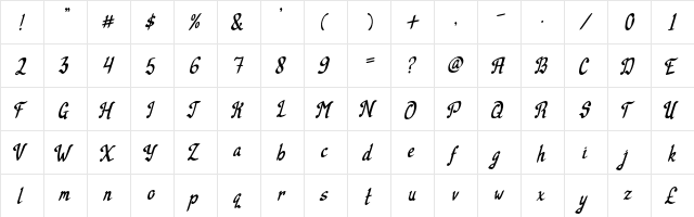 Camille Script  glyph index
