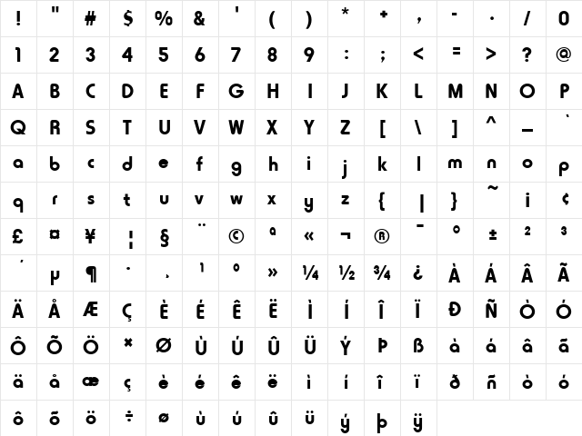 Horatio D Regular  glyph index