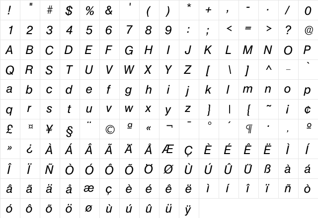 Iolympia Medium  glyph index