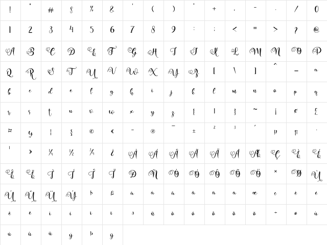 adelisa Regular  glyph index
