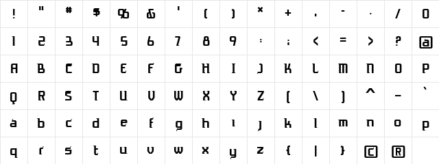 Antigrav BB Regular  glyph index
