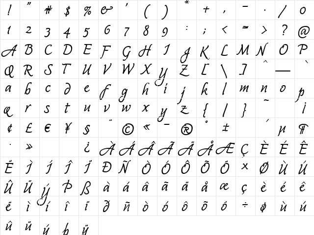 Harmonica  Bold Regular  glyph index