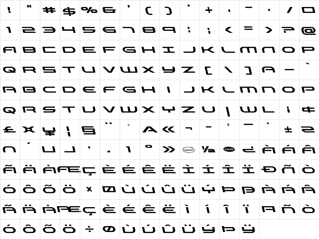 Antietam Leftalic Italic  glyph index