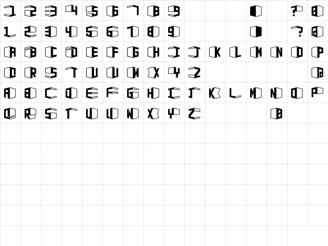 D3 Concretism typeA Regular  glyph index