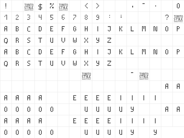 Torito Style Regular  glyph index