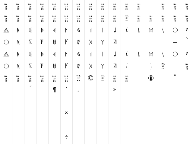 X-PRISMA Regular  glyph index