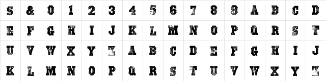 Cut and Shoot WF Regular  glyph index