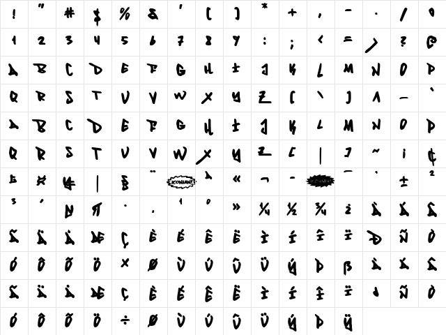 Fantom Bold Bold  glyph index