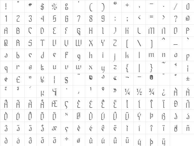 Gizmo - Shade Regular  glyph index