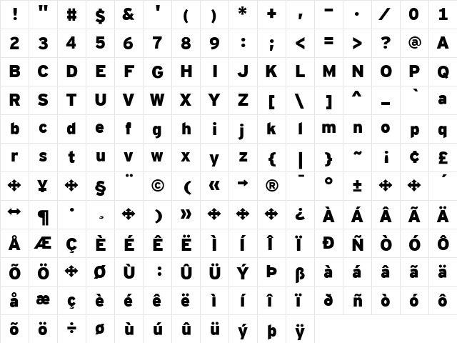 Interstate Mono - Blk Regular  glyph index