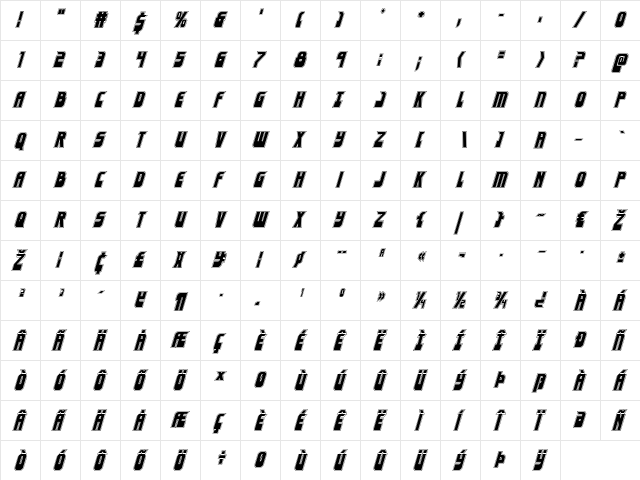 Eldebaran Academy Italic Italic  glyph index