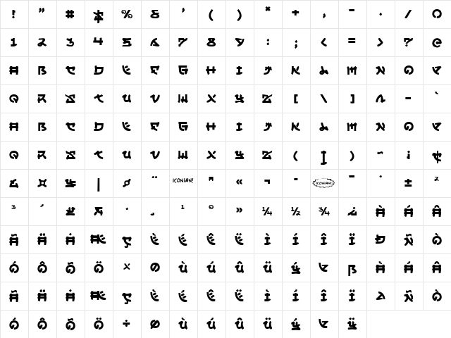 Yama Moto Regular  glyph index