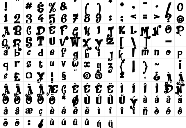 Jack in the Box Regular  glyph index