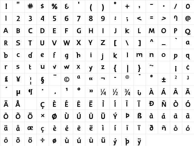Kakawate Font Regular  glyph index