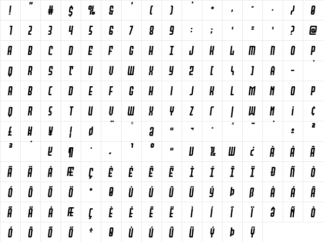Peace & Houston Semi-Italic Regular  glyph index