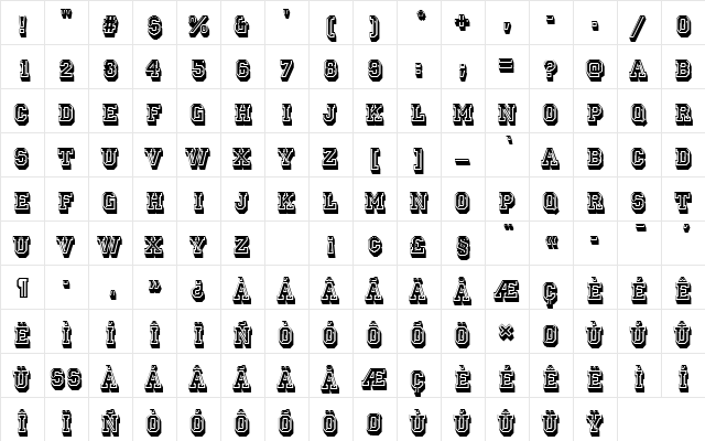 PrincetownDSh1 Regular  glyph index