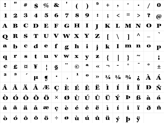 Kepler Std Black Extended Caption  glyph index