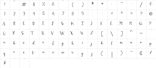 Juttely Regular  glyph index