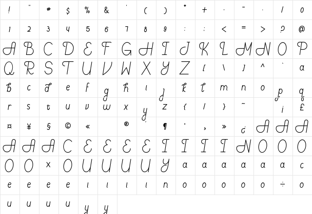 Maibak Regular  glyph index