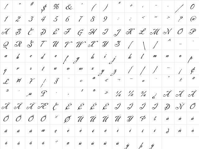 Machia Regular  glyph index