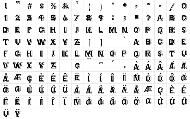 Angles MF Regular  glyph index