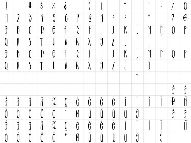 Fresh Purple Regular  glyph index
