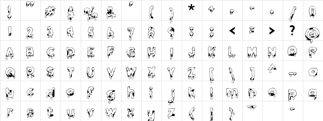 GooeyDrippySticky Regular  glyph index