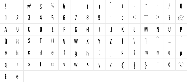 Nicotine Stains Regular  glyph index