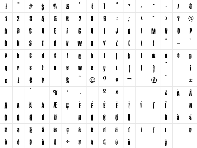 FrankBeckerRandom Bold  glyph index