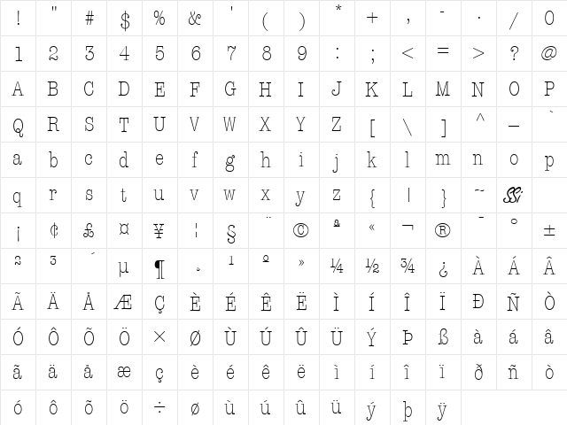 Keyboard Light Condensed SSi Light Condensed  glyph index