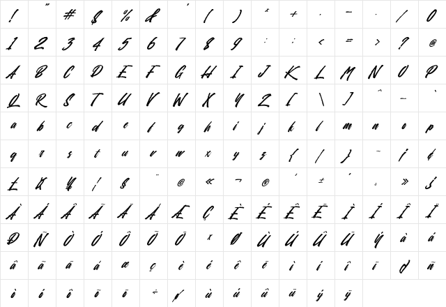 Sansha Demo Regular  glyph index