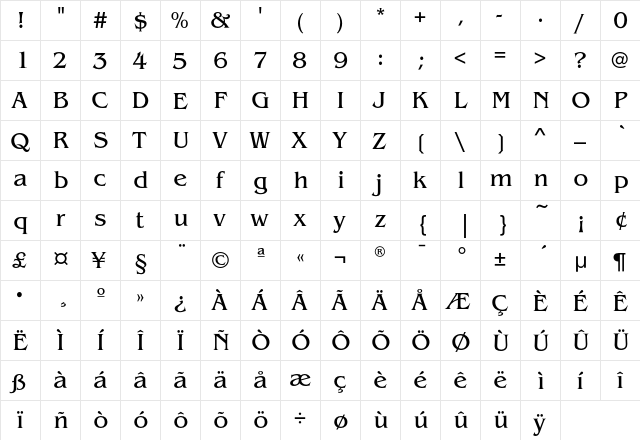 BenguiatEF-Book Regular  glyph index