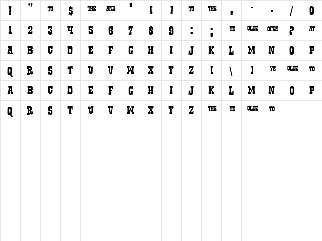 Rustler Regular  glyph index