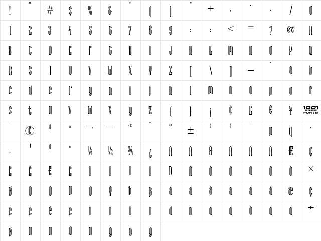Lagniappe Inline NF Regular  glyph index