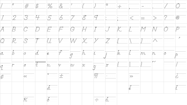 DN Manuscript Out Rules Regular  glyph index