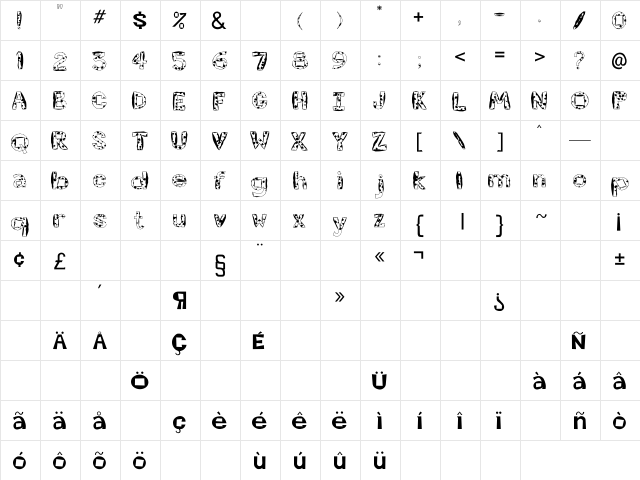 Golden Ox II Regular  glyph index
