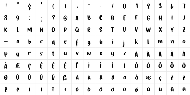 Gingerline DEMO Regular  glyph index