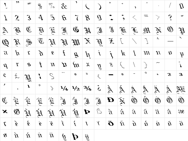 Boob Regular  glyph index