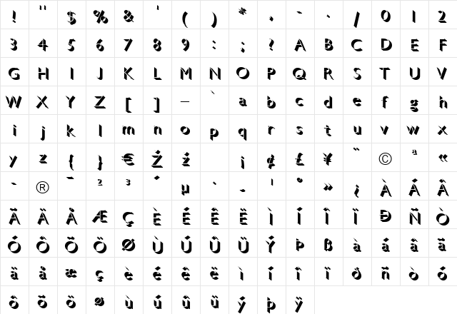 Gill Sans LightShadowed Regular  glyph index