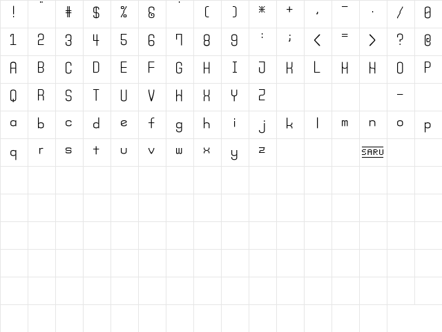 Monday (sRB) Regular  glyph index
