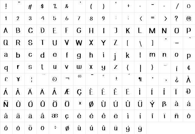 Elvian Regular  glyph index