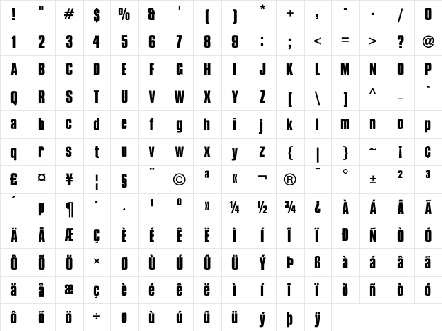 CompactaICG Bold  glyph index