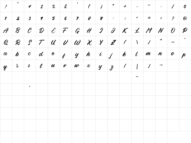 Blessed Friday Regular  glyph index