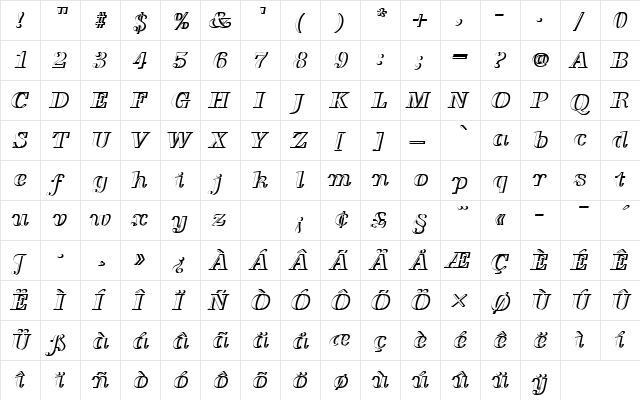 URWAntiquaTBolItaRe1 Regular  glyph index