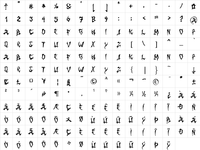 Ming Gothic Prima  glyph index