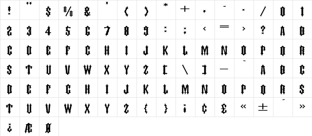 JudasCaps Ex Regular  glyph index