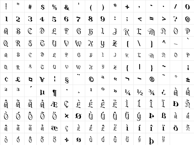 BeavertonPlace Regular  glyph index